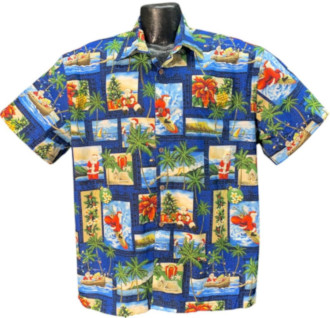 Blue Hawaiian Christmas Aloha shirt-Made in USA- 100% Cotton
